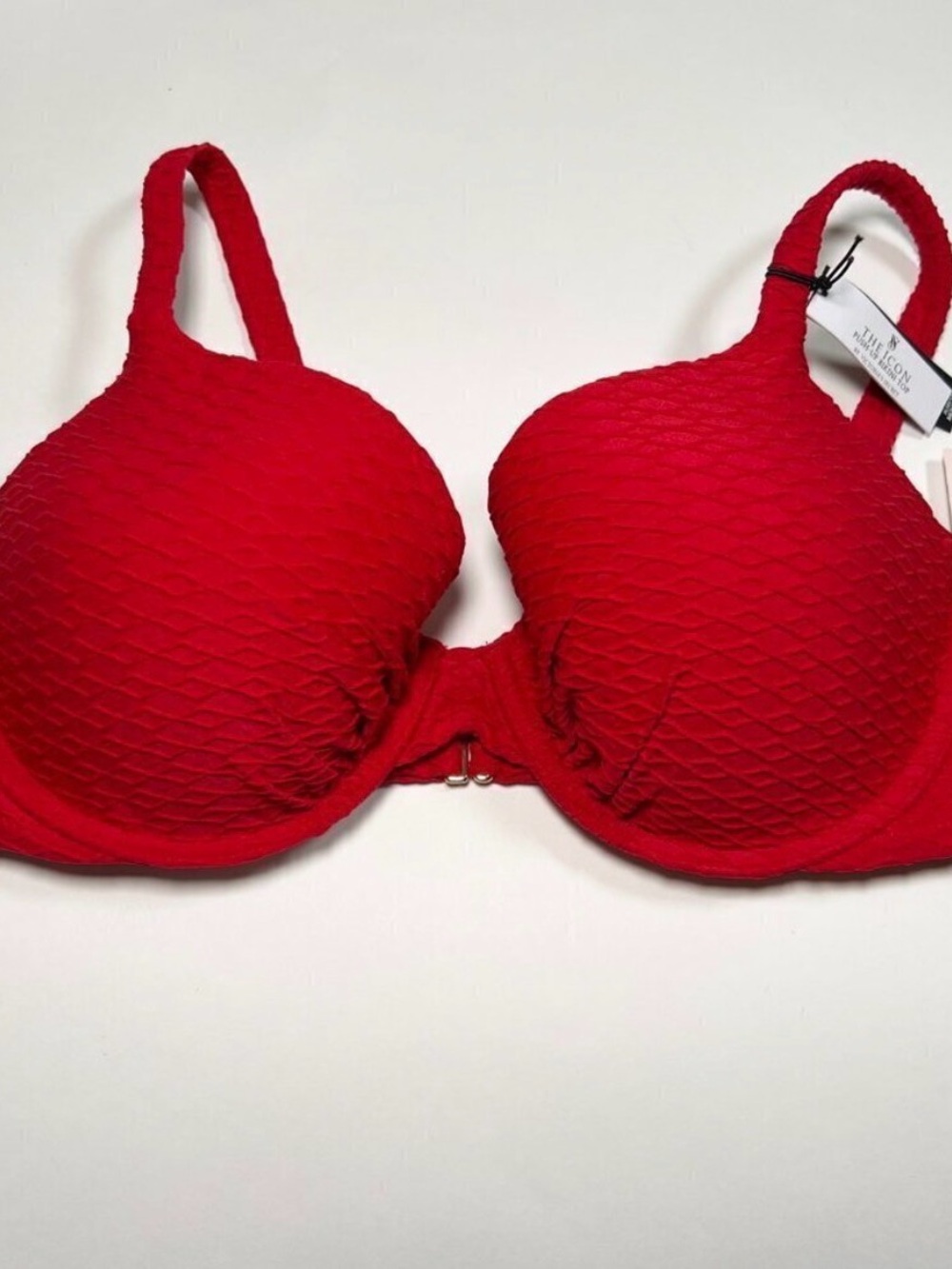Victoria Secret 38DDD ICON Push Up Bikini Top Underwire Textured Lipstick Red